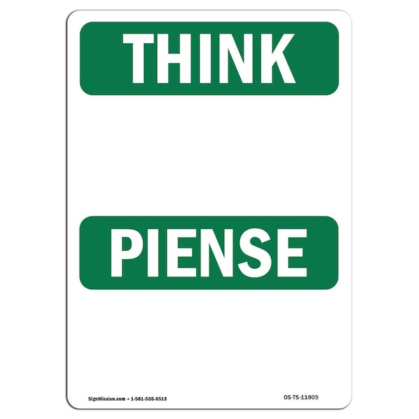 OSHA THINK Sign, Blank Write-On Bilingual, 18in X 12in Aluminum, 18" W, 12" H, Landscape